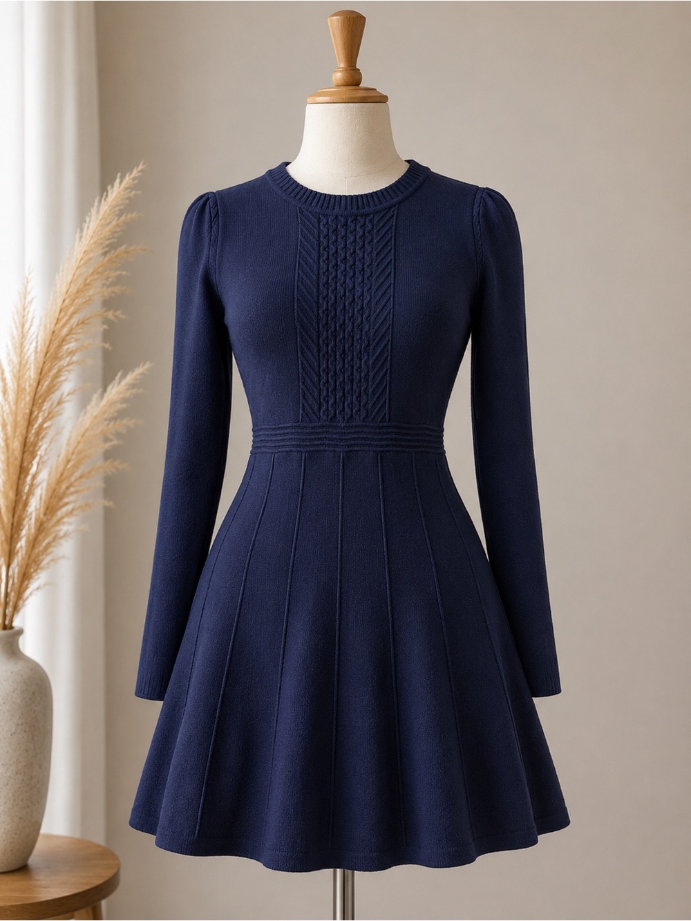 Comfy Long-Sleeve Knit Fit & Flare Dress